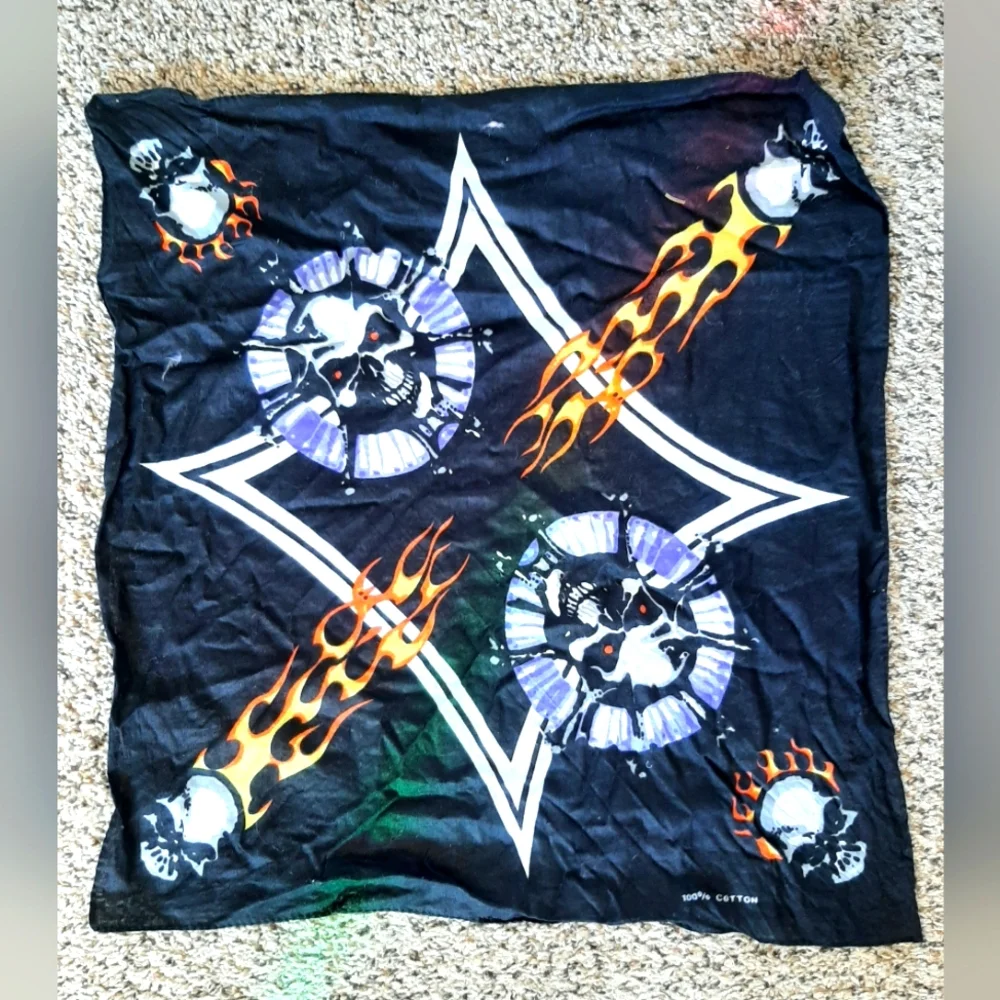 Skulls and Flames Square Cotton Bandana